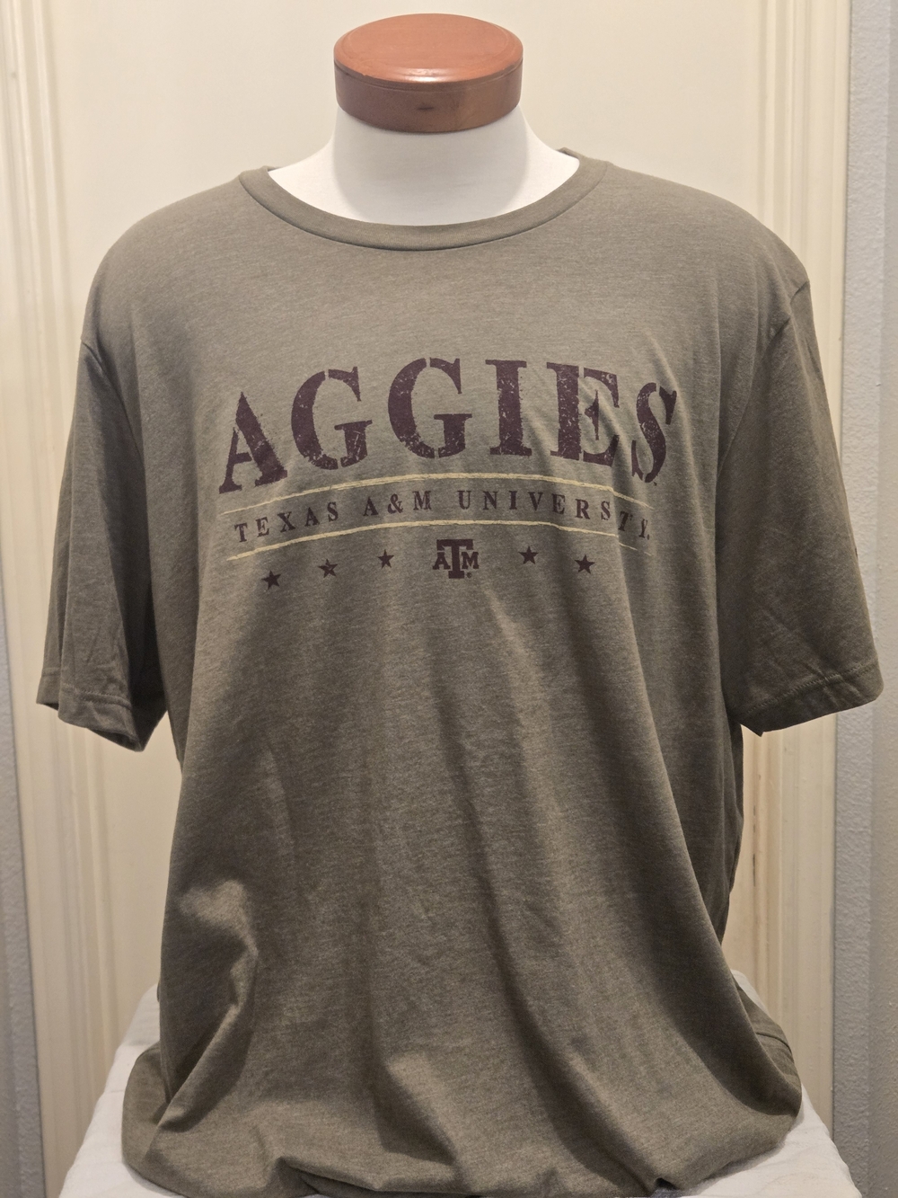 Source Unknown Olive Aggies Short Sleeve Tee with Maroon Logo, 3XL